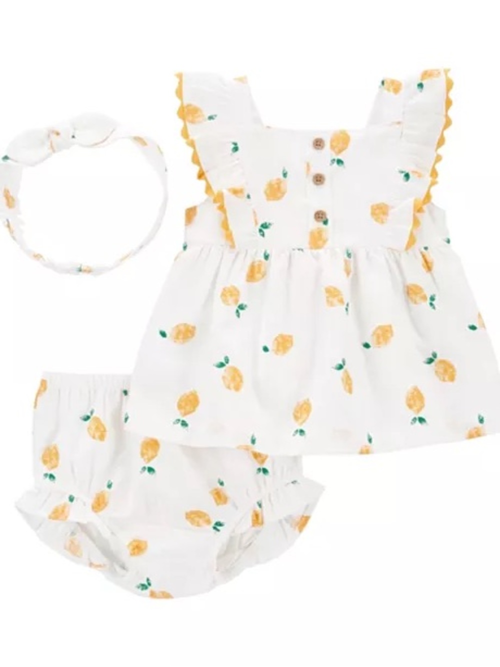 Carter's White & Yellow Lemon Print Dress Set with Bloomers